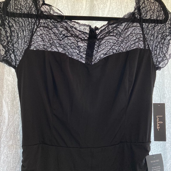 Lulus Any Given Moment Black Laced Ruched Maxi Sz. Large - Picture 10 of 14